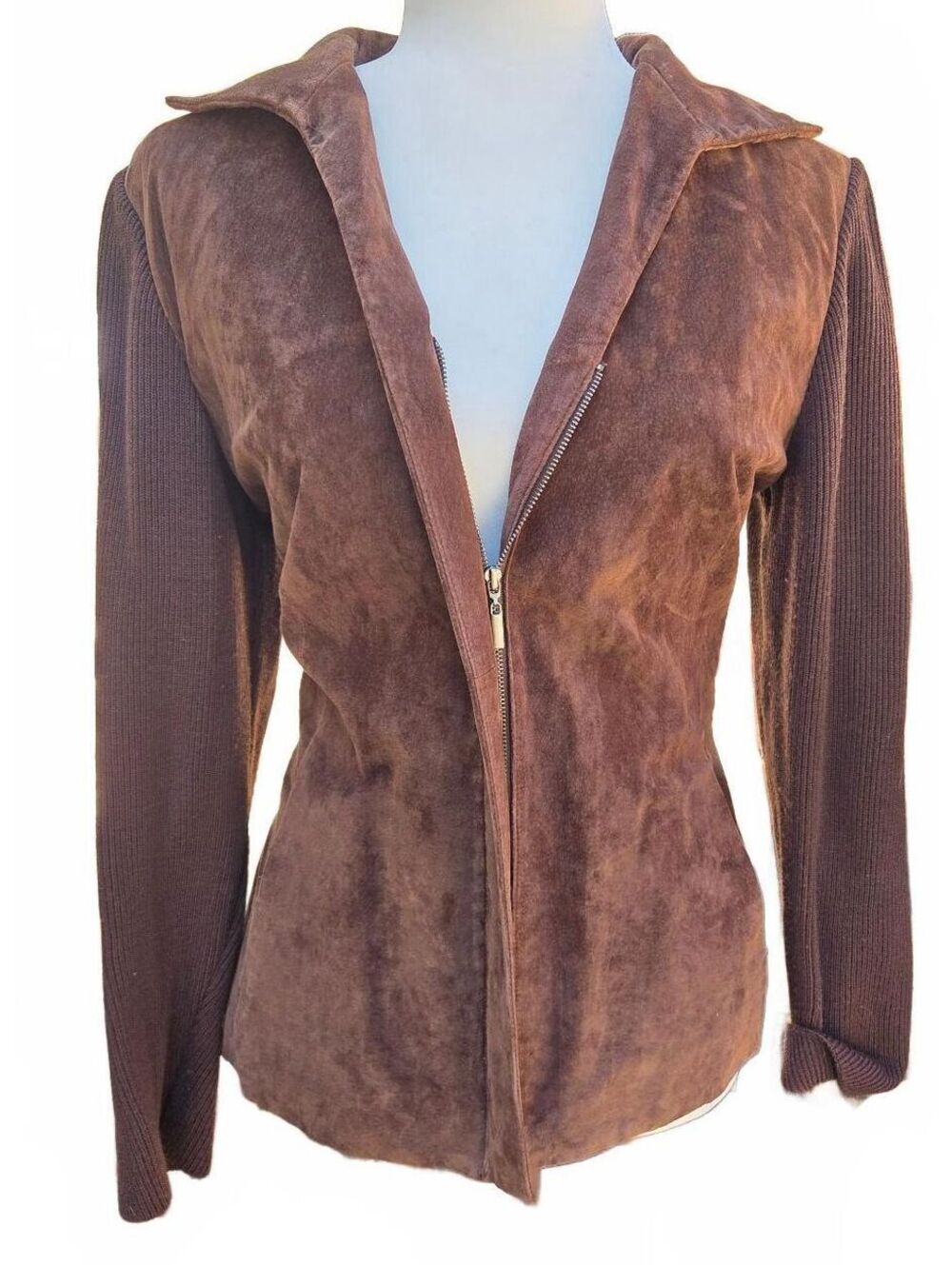 Vintage Lord & Taylor Brown Suede 100 % Wool Leather% Blend Zip Up Jacket S-10